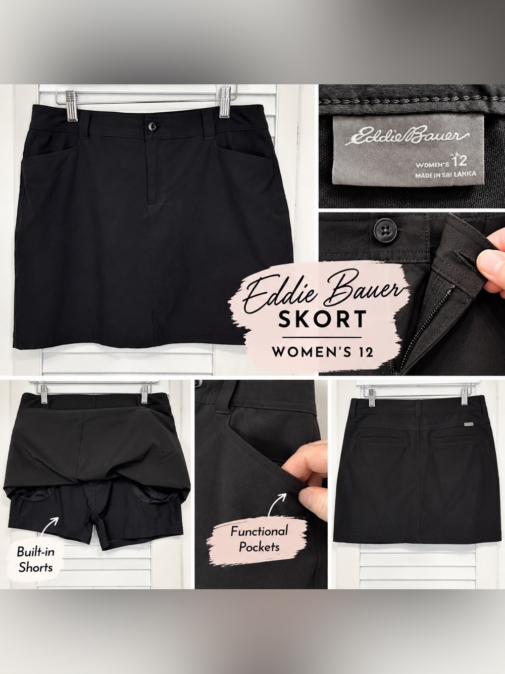 Eddie Bauer Black Active Skort Women’s 12 | Golf Tennis Pickleball